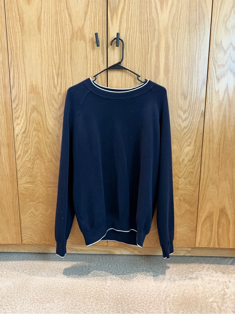 Mango Men's Navy Crewneck Sweater with White Contrast Trim